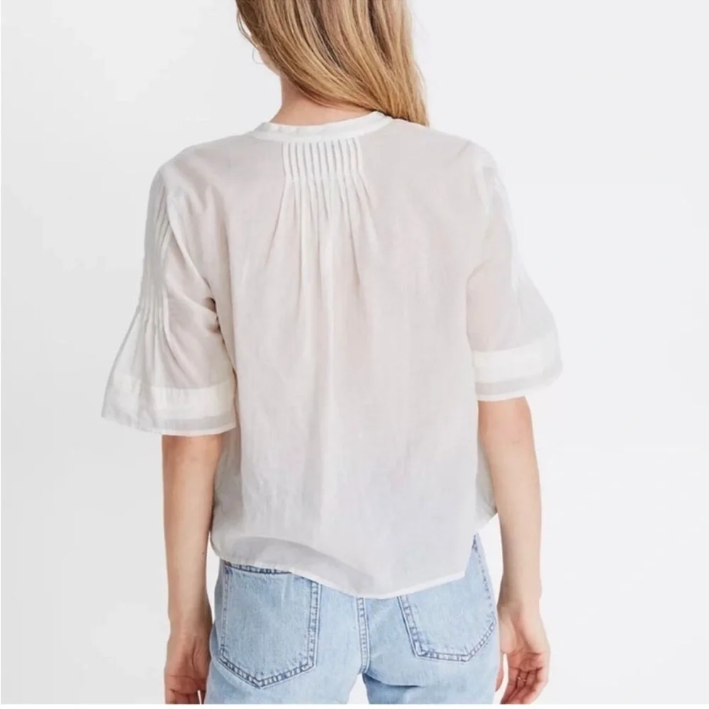 Madewelll X Warm Pintuck Tie Neck Top - Picture 2 of 12